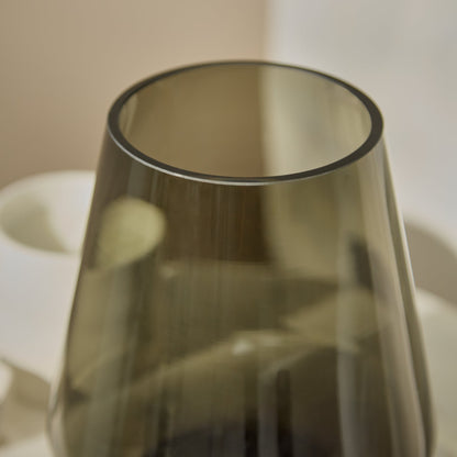 Lugano 22cm Glass Hurricane Vase - Smoke Grey