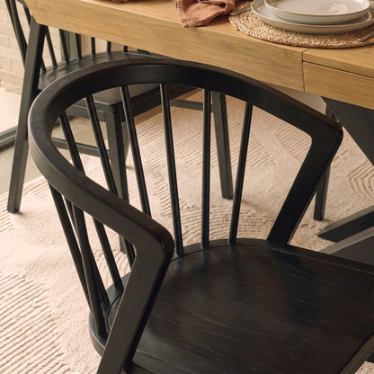 Olivia 160-240cm Pale Oak Dining Table Set - 6 Seater - Mabel Dining Chairs - Black Oak Legs - Laura James 