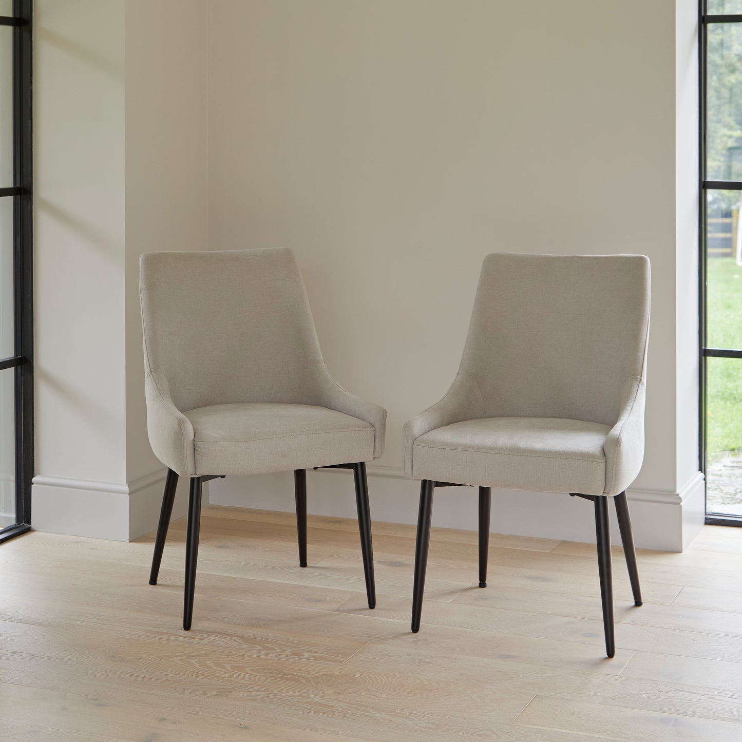 Maeve Soft Beige Dining Chairs - Set of 2 - Black Legs