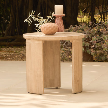 Mali Wooden Garden Side Table - Brushed Light Acacia - Laura James