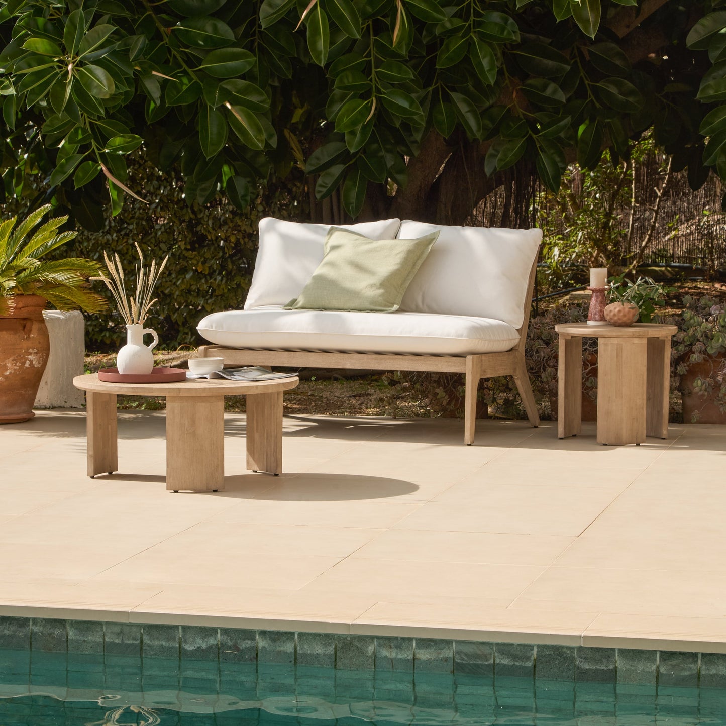 Mali Wooden Garden Side Table - Brushed Light Acacia - Laura James