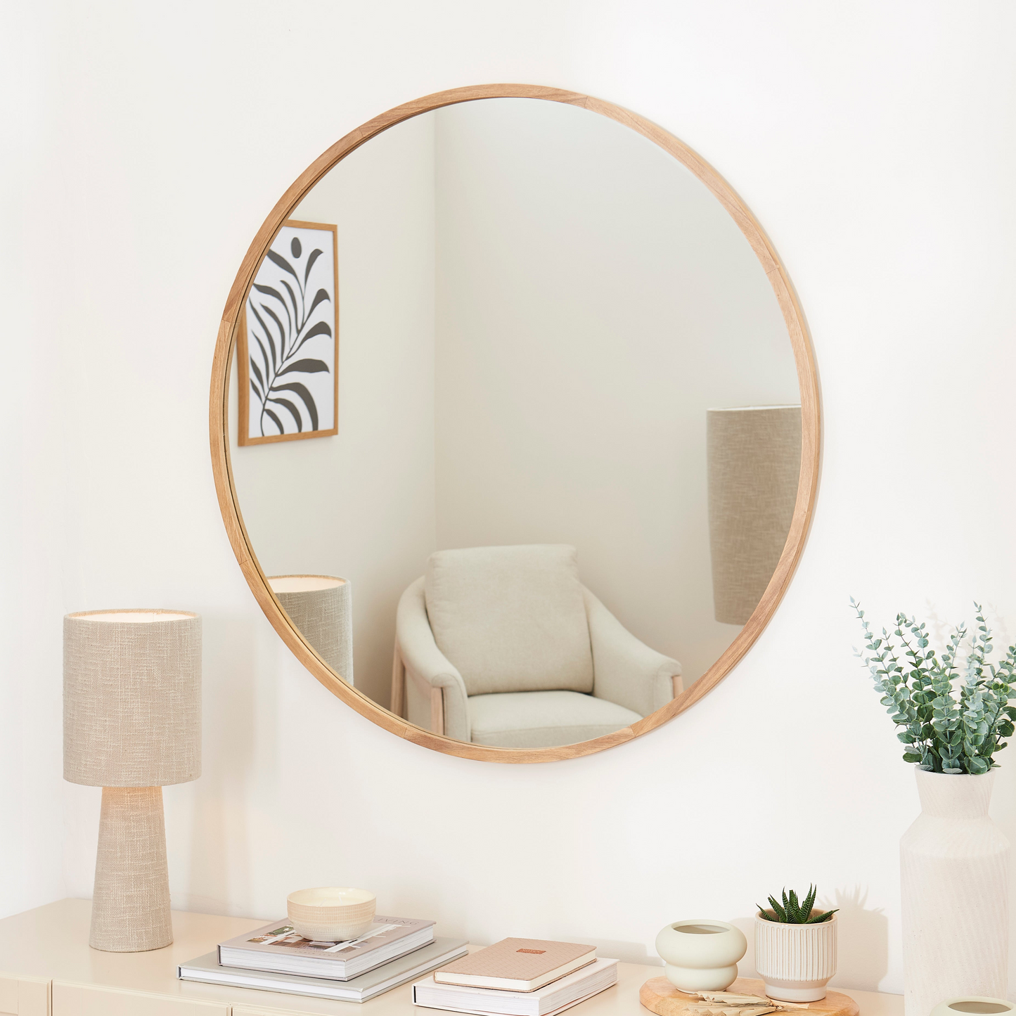 Marbury 100cm Round Wooden Mirror - Natural - Laura James 