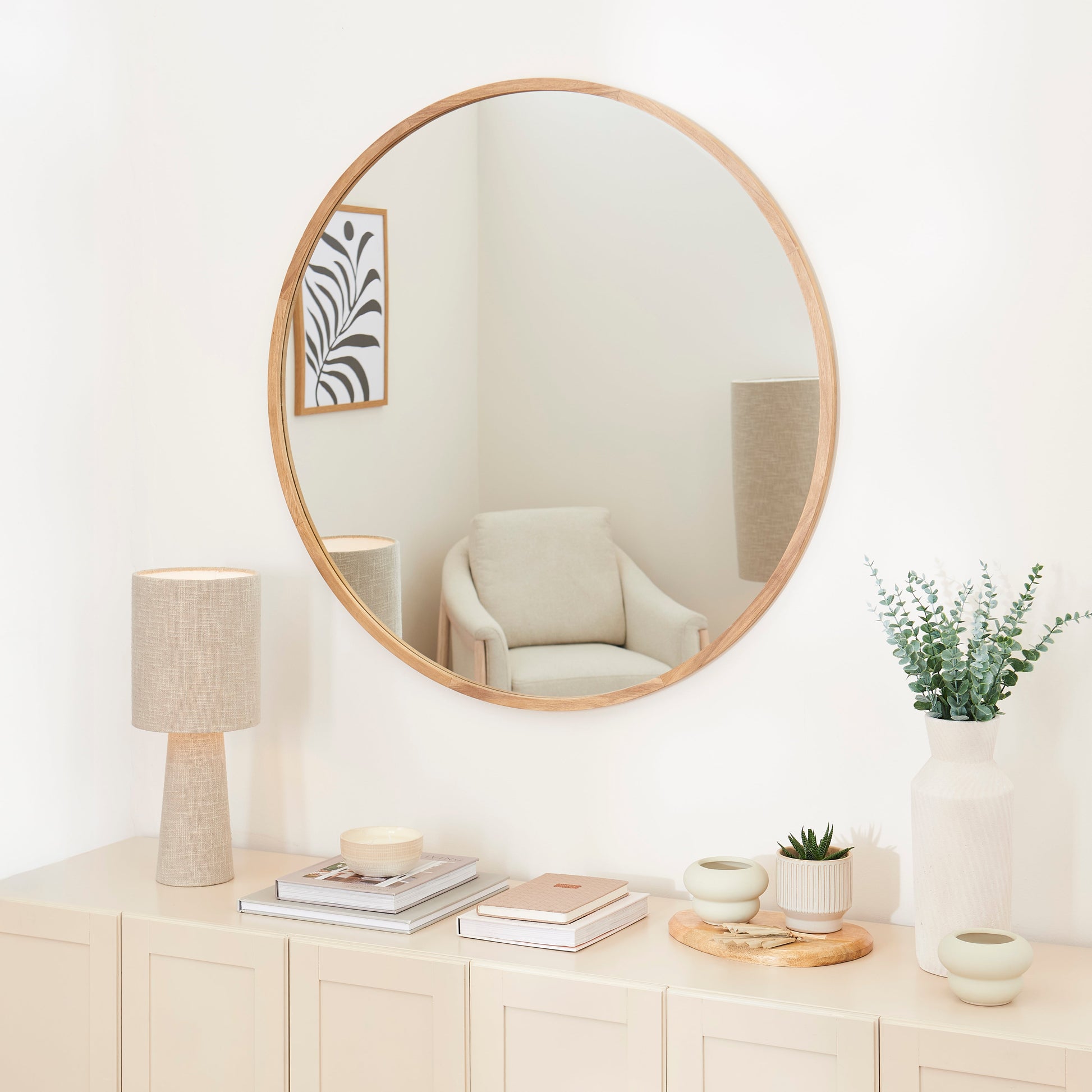 Marbury 100cm Round Wooden Mirror - Natural - Laura James 