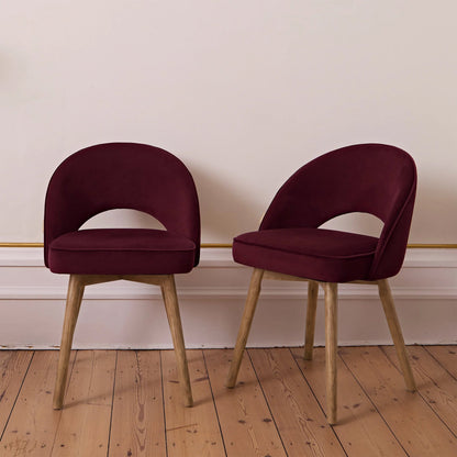 Marilyn Burgundy Red Dining Chair - Set of 2 - Almond Brown Legs