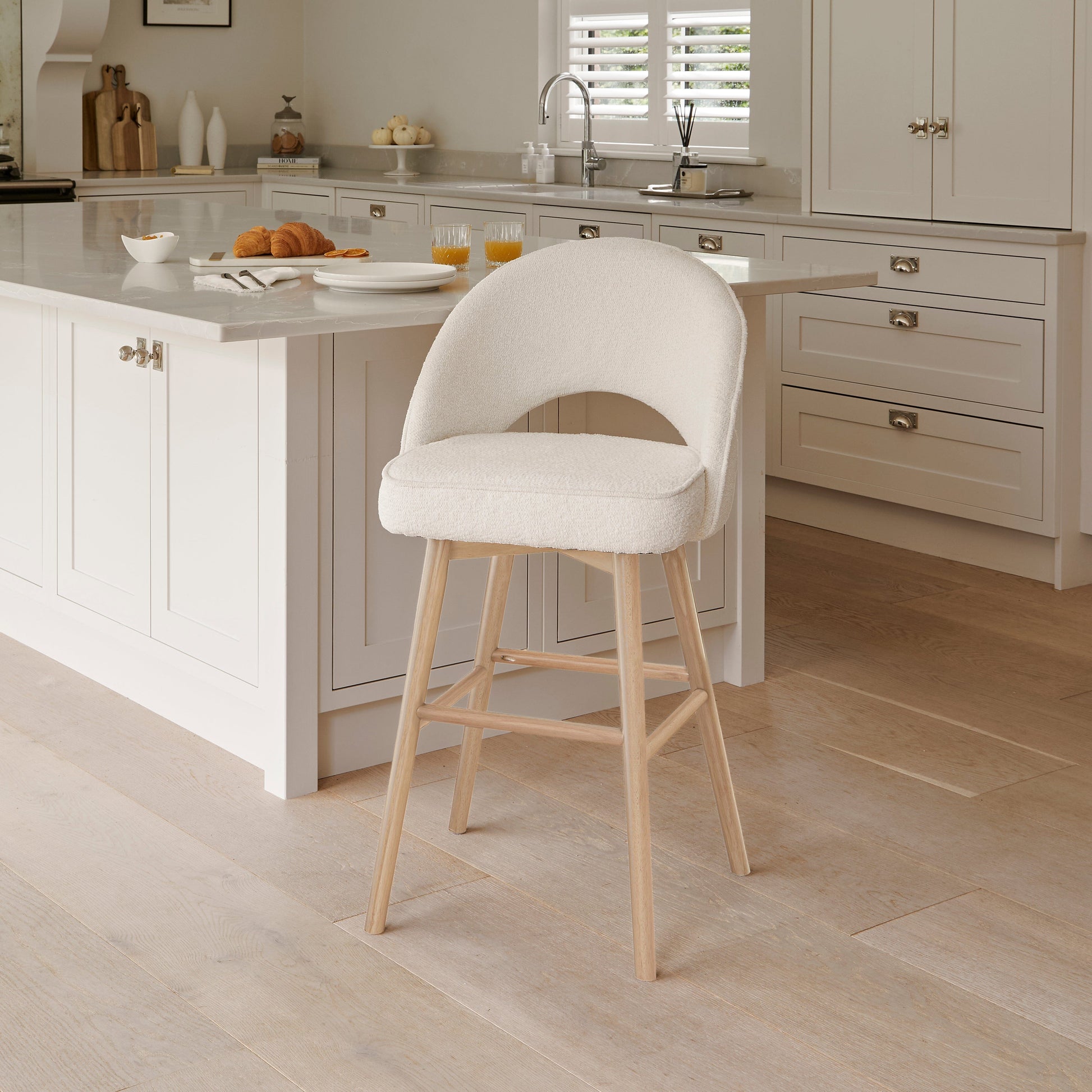 Marilyn Boucle Bar Stool  - Whitewash Oak Legs - Laura James 