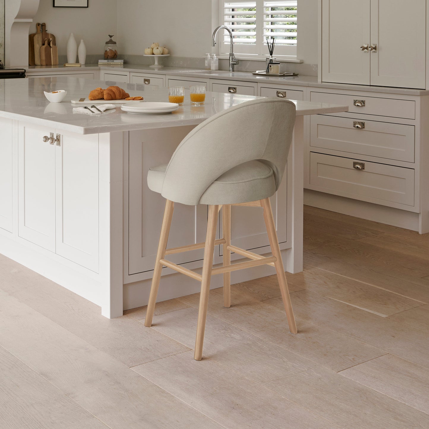 Marilyn Soft Beige Barstool with Whitewash Legs - Laura James