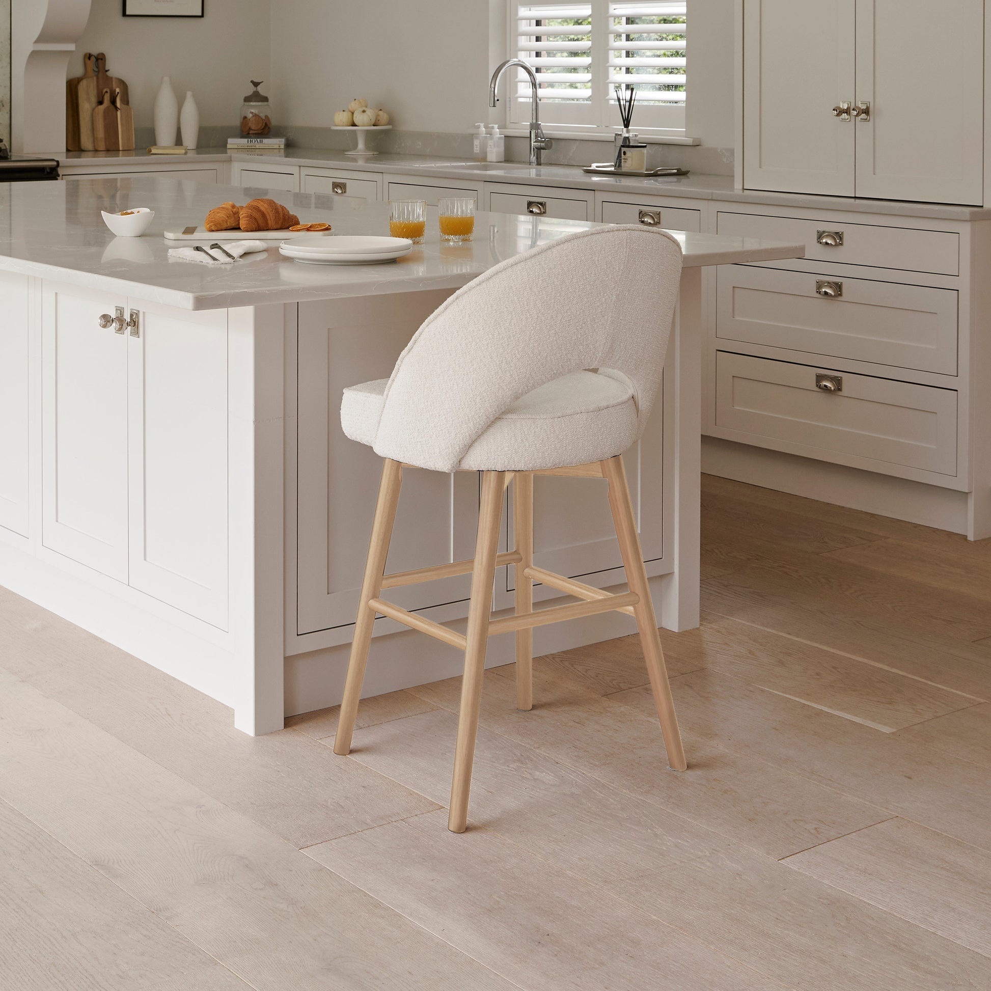 Marilyn Boucle Bar Stool  - Whitewash Oak Legs - Laura James 