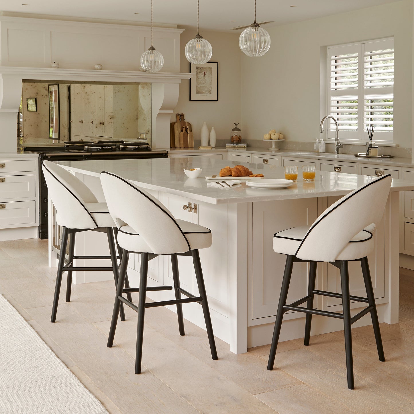 Marilyn Ivory Bar Stool - Black Oak Legs