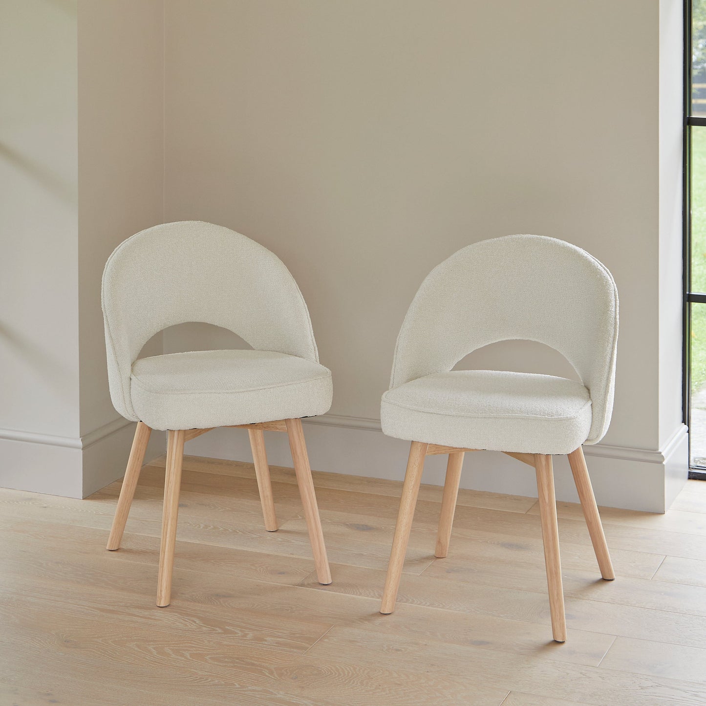 Marilyn Boucle Dining Chairs - Set of 2 - Whitewash Oak Legs - Laura James 