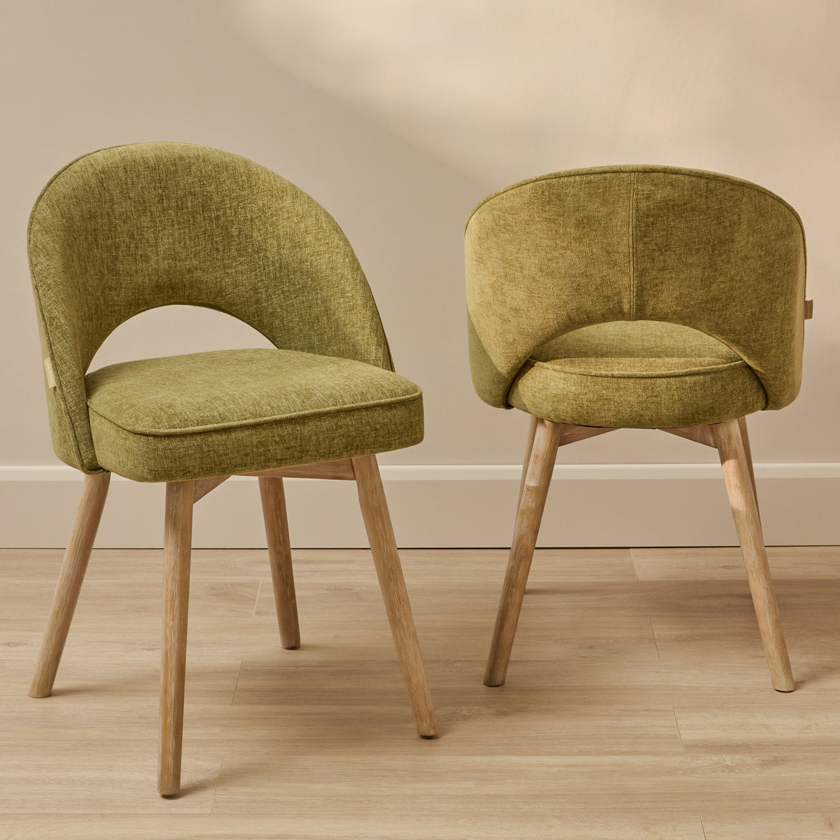 Marilyn Green Dining Chair - Set of 2 - Chalked Mango Wood Legs - Laura James 