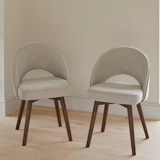 Marilyn Soft Beige Boucle Dining Chair - Set of 2 - Coffee Brown Mango Wood Legs - Laura James 