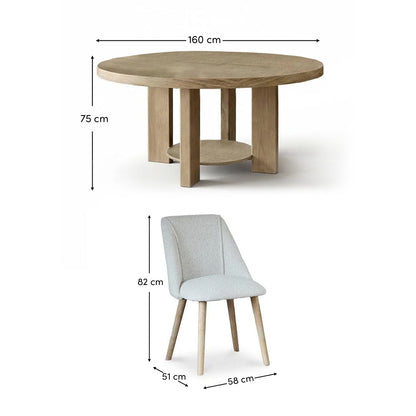 Marlon Whitewash Oak with Black Insert Round Dining Table Set - 6 Seater - Freya Oat Boucle Dining Chairs - Laura James 