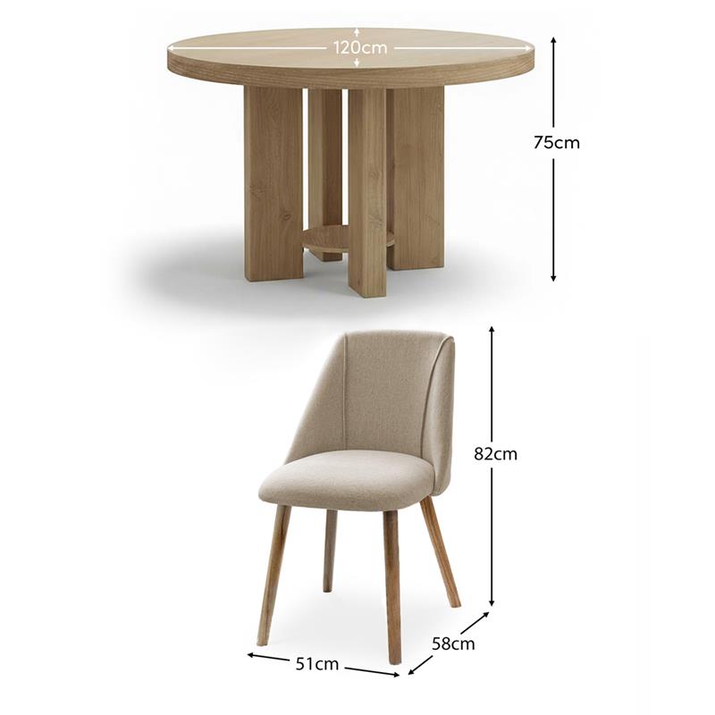 Marlon Whitewash Oak Round Dining Table Set - 4 Seater - Freya Sand Dining Chairs -  Whitewash Oak Legs - Laura James