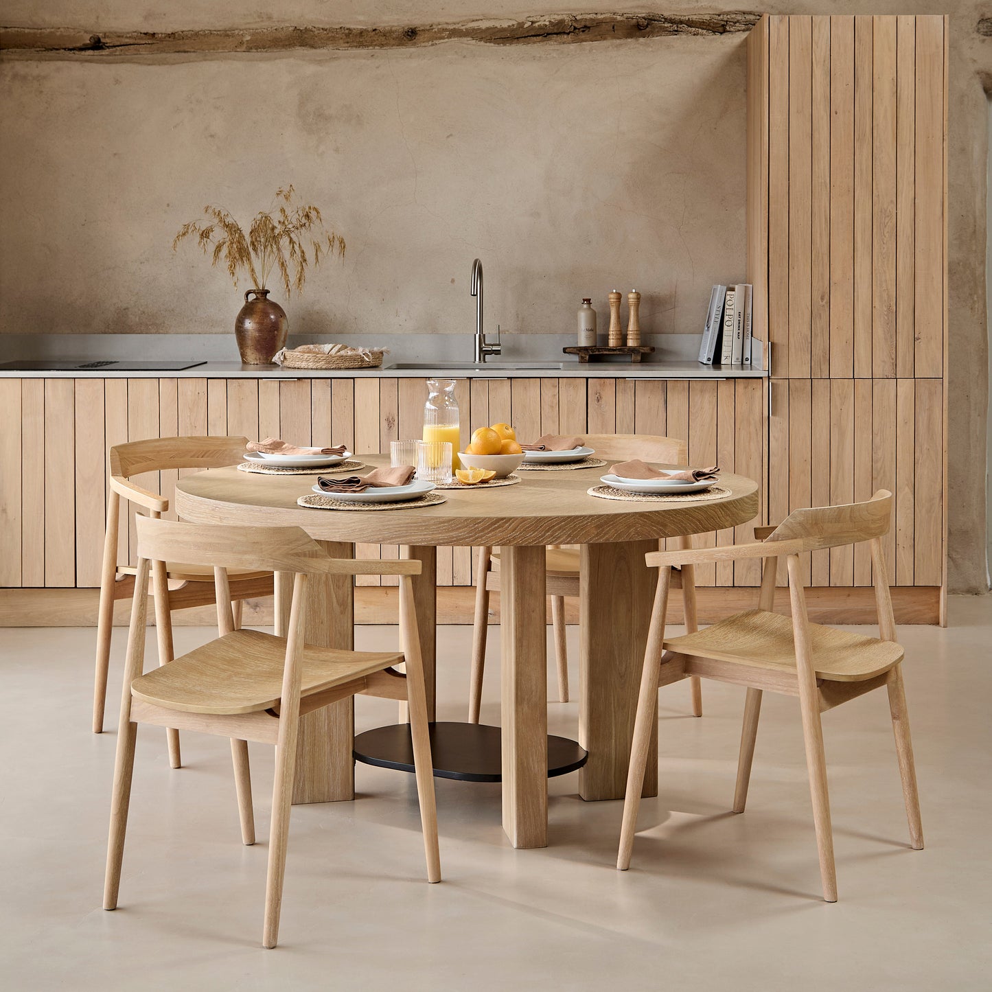Marlon Whitewash Oak with Black Insert Oval Dining Table Set - 4 Seater - Carter Whitewash Oak Dining Armchairs - Laura James 