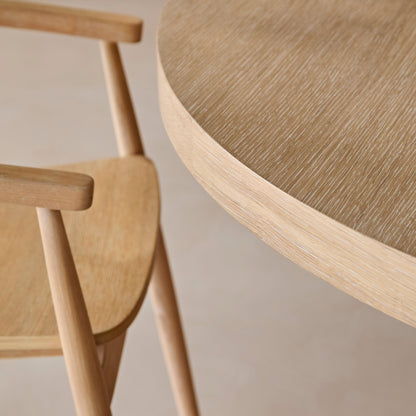 Marlon Whitewash Oak with Black Insert Round Dining Table Set - 6 Seater - Carter Whitewash Oak Dining Armchairs - Laura James 