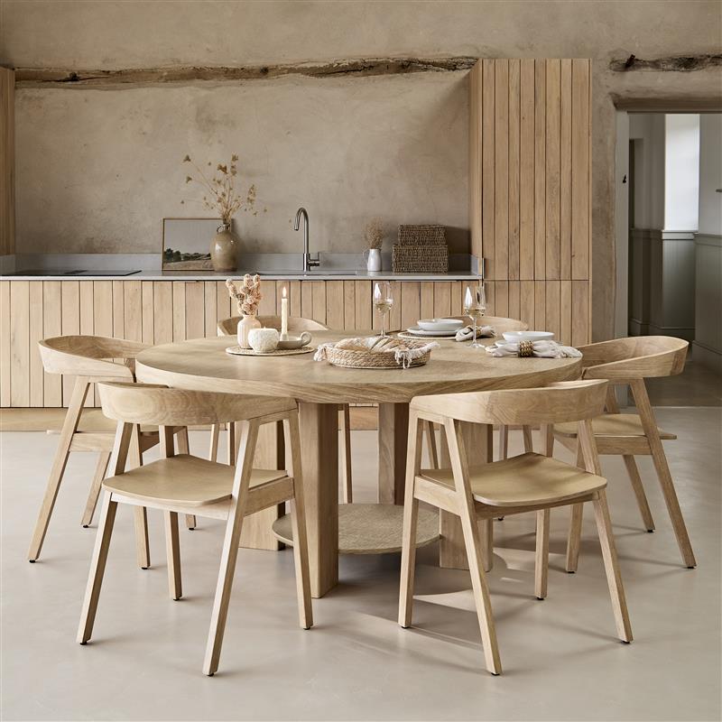 Marlon Whitewash Oak Round Dining Table Set - 6 Seater - Ella  Whitewash Oak Dining Armchairs - Laura James 