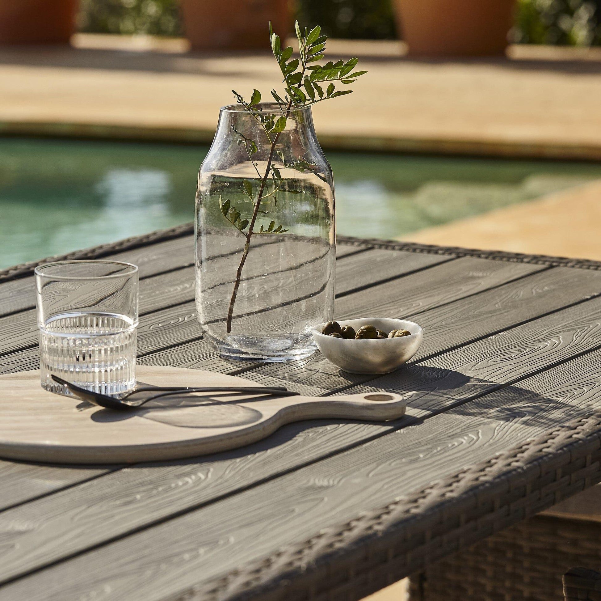 Marston 4 Seater Rattan Outdoor Dining Set - Rattan Garden Furniture - Grey - Polywood Top - Laura James