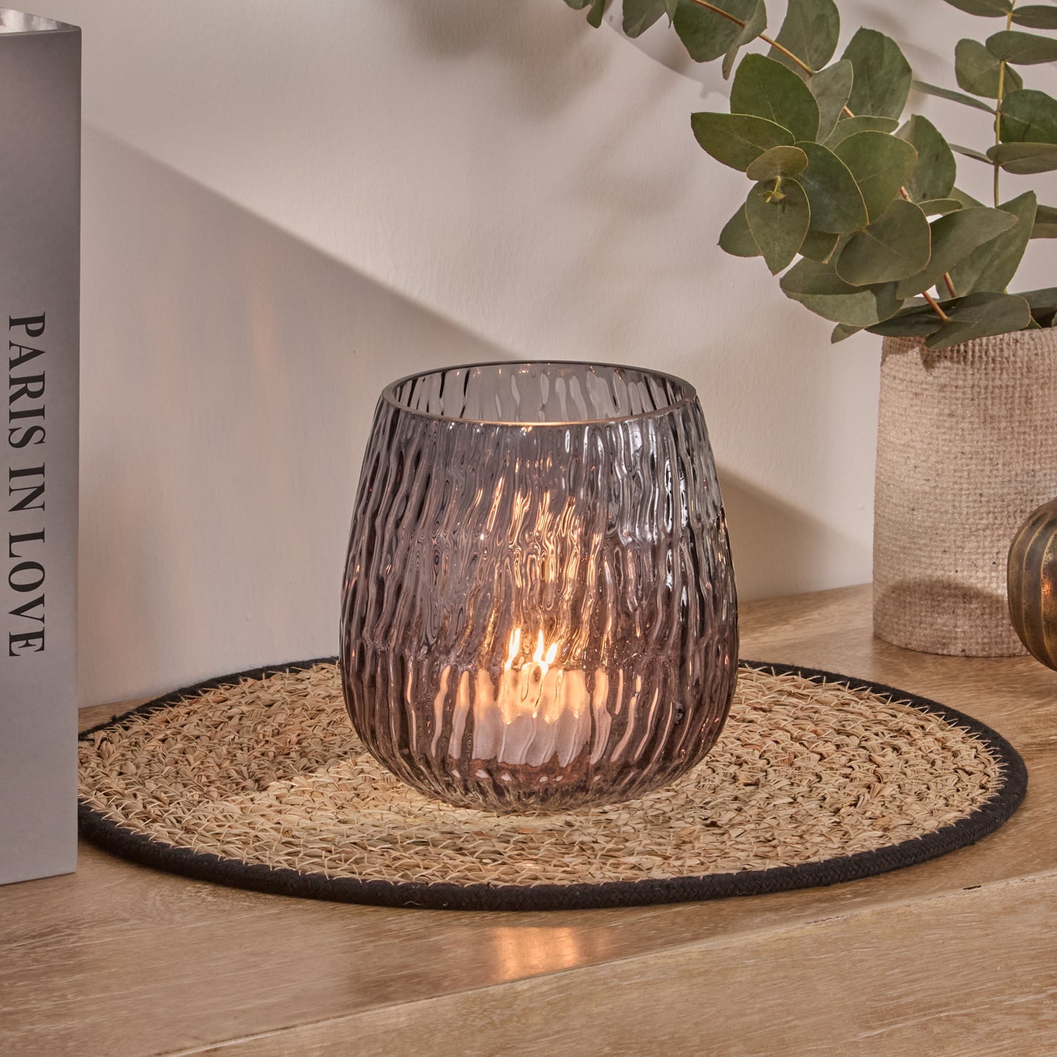 Matera 13cm Glass Candleholder - Smoke Grey - Laura James