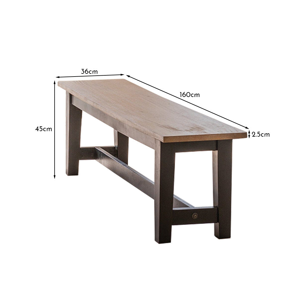 Matilda Rectangular Wooden Dining Bench - Chalked Mango Wood and Black - Laura James