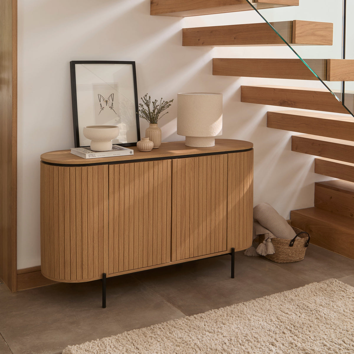 Matius 3 Door Large Sideboard - Seasoned Oak & Black - Laura James