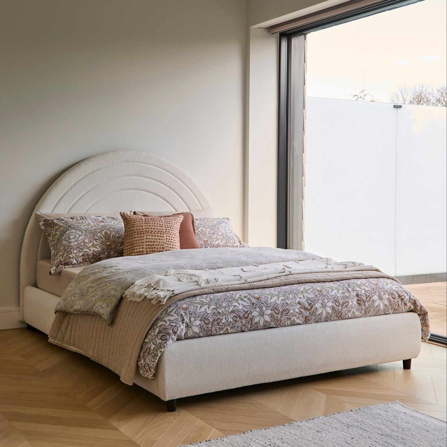 Mimi Double Ottoman Bed - Chalk White Boucle -Laura James 