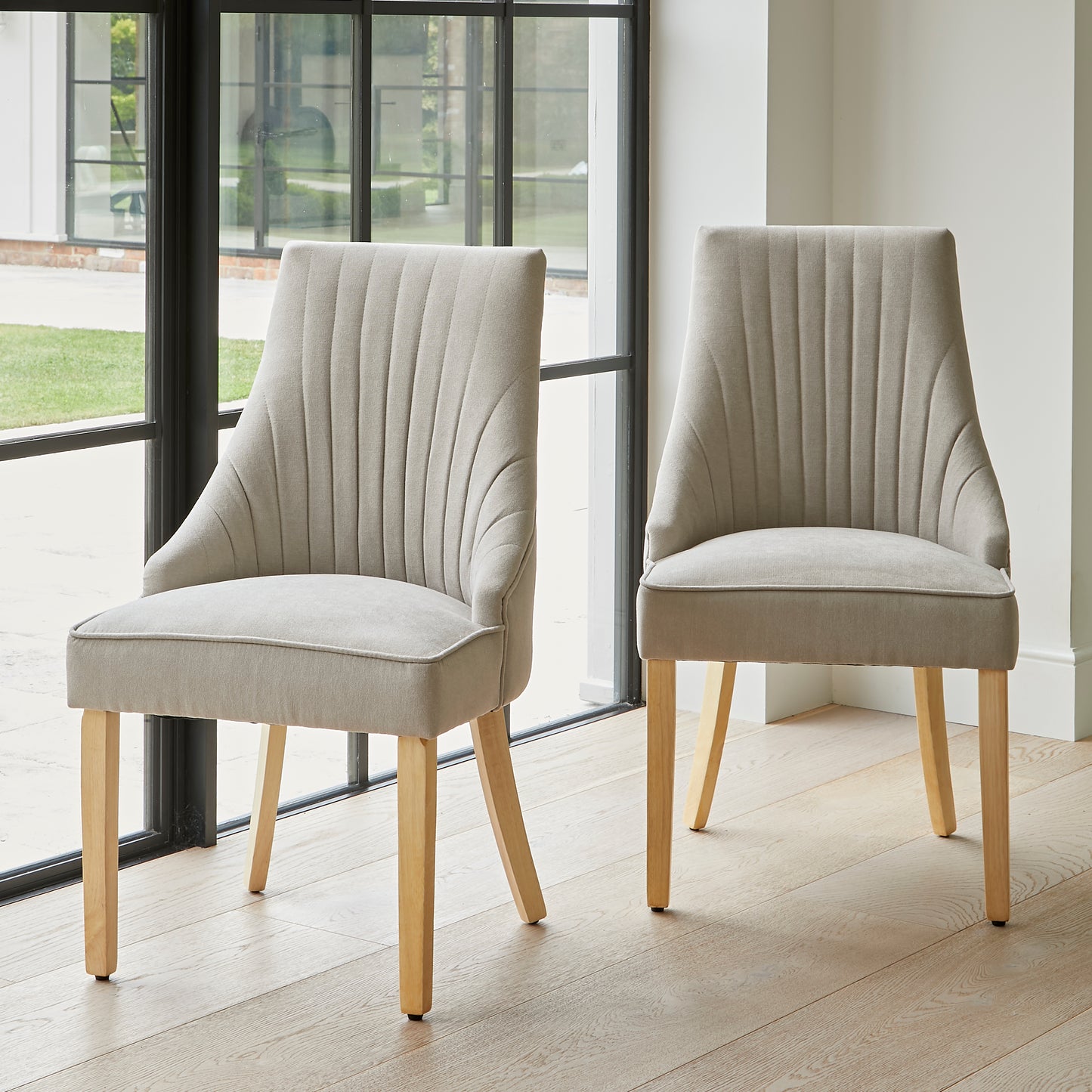 Nadine Dining Chairs - Set Of 2 - Soft Beige with Whitewash legs