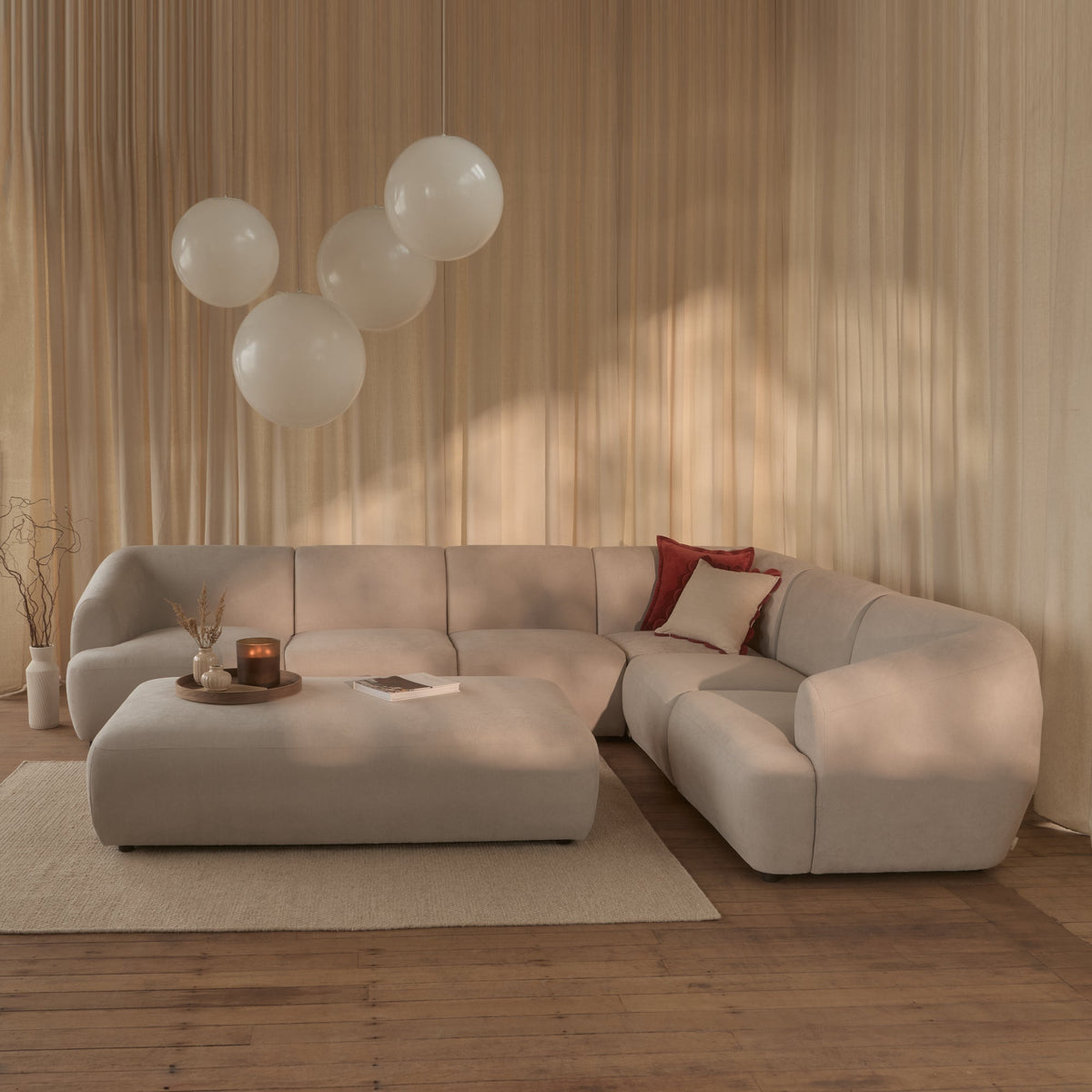 Nathalia Large Left Hand L-Shape Sofa - Soft Beige - Laura James 