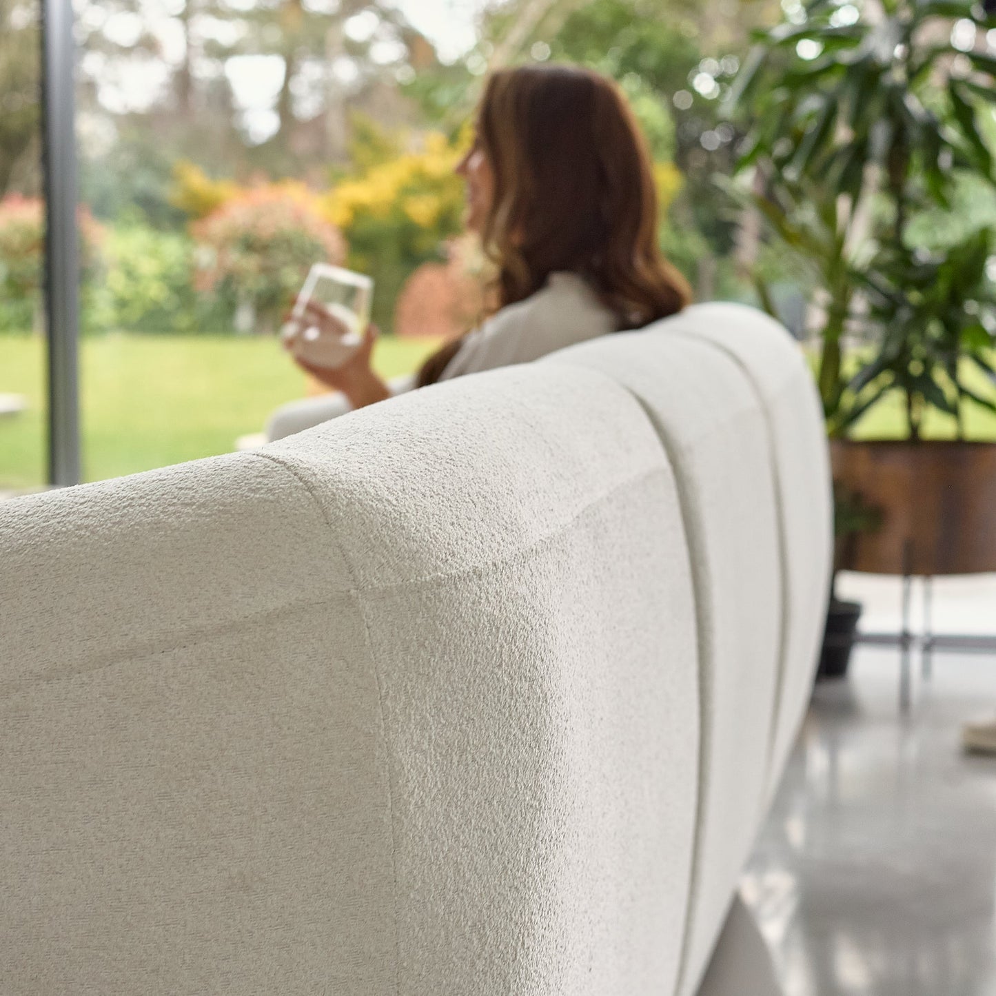 Nathalia Chaise Corner Sofa - Chalk White Boucle - Laura James 