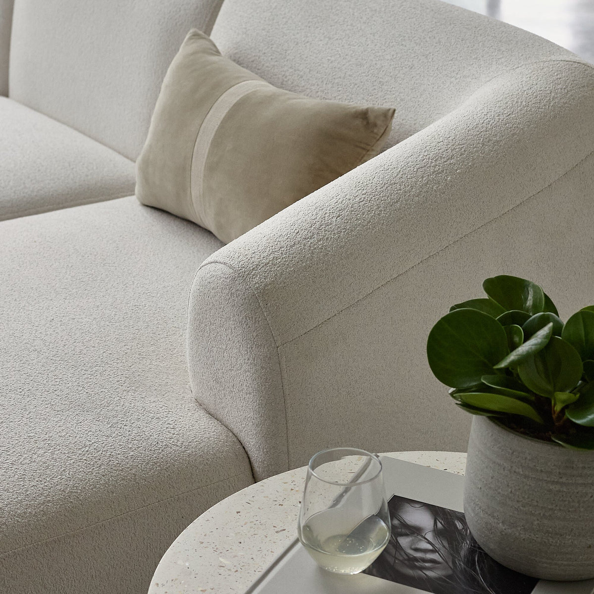 Nathalia Chaise Corner Sofa - Chalk White Boucle - Laura James 