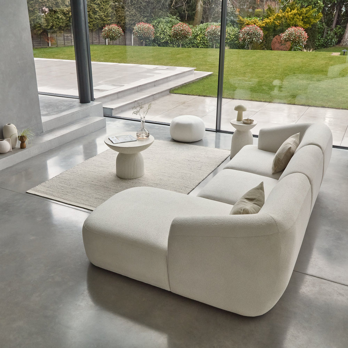 Nathalia Chaise Corner Sofa - Chalk White Boucle - Laura James 