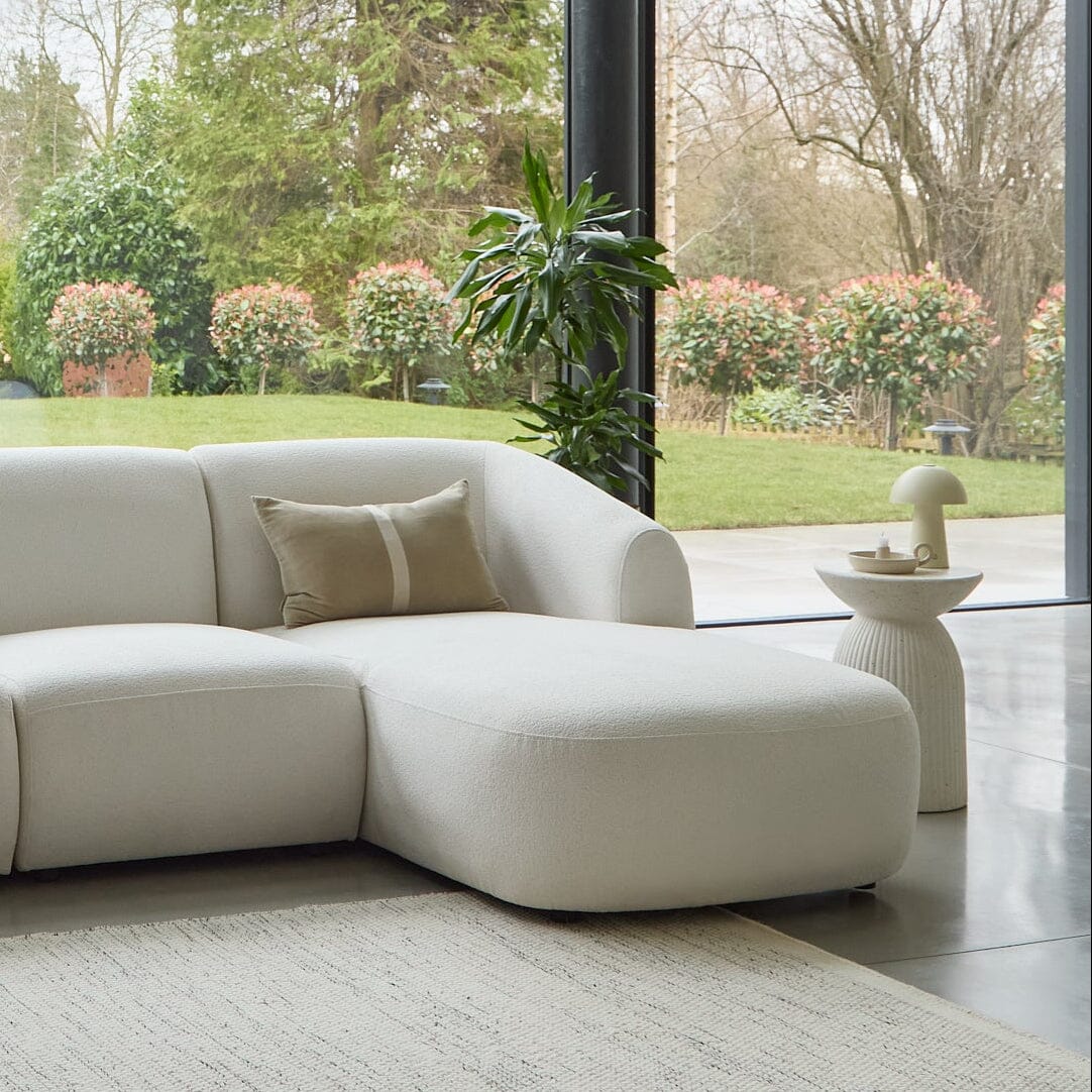 Nathalia Chaise Corner Sofa - Chalk White Boucle - Laura James 