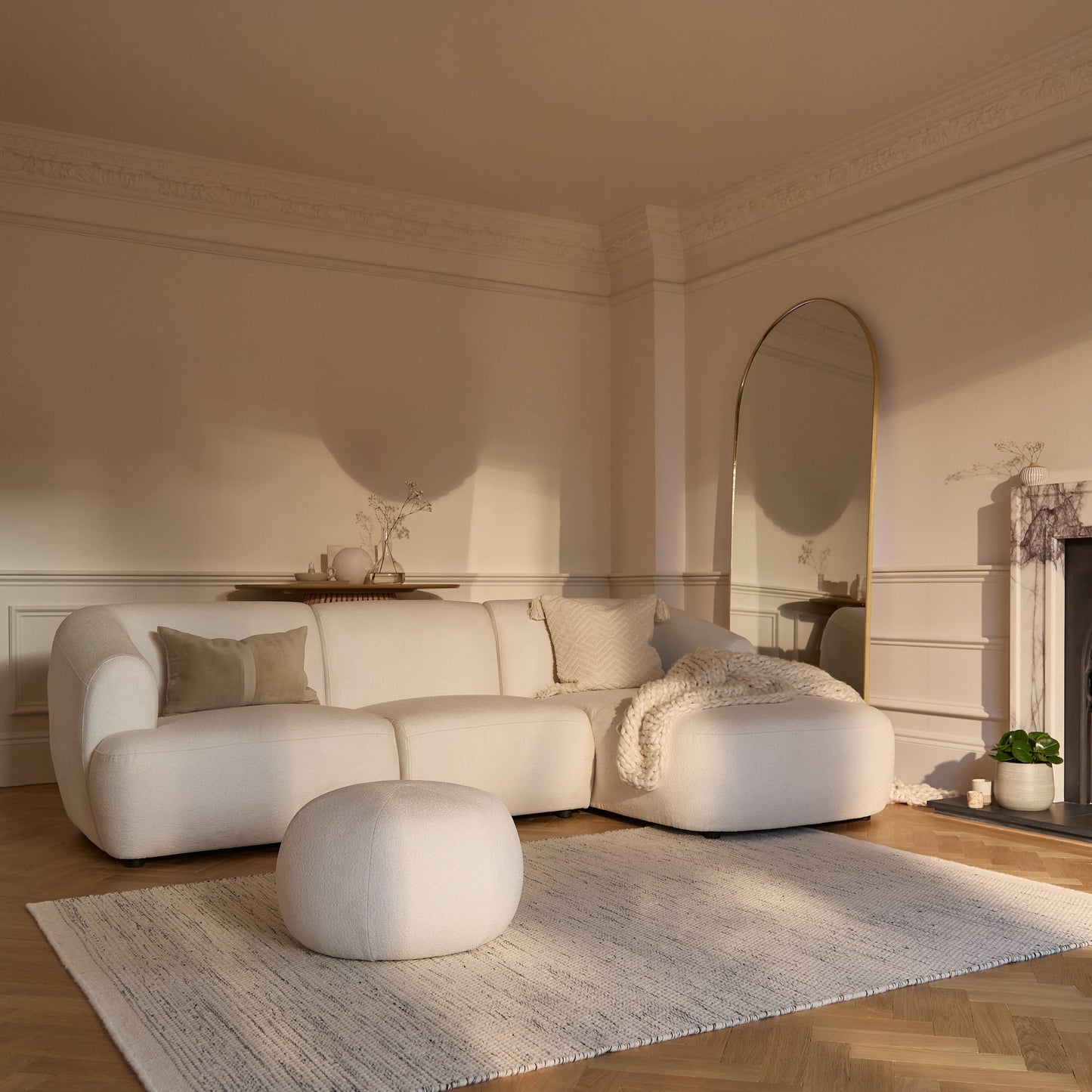 Nathalia Chaise Corner Sofa - Chalk White Boucle - Laura James 