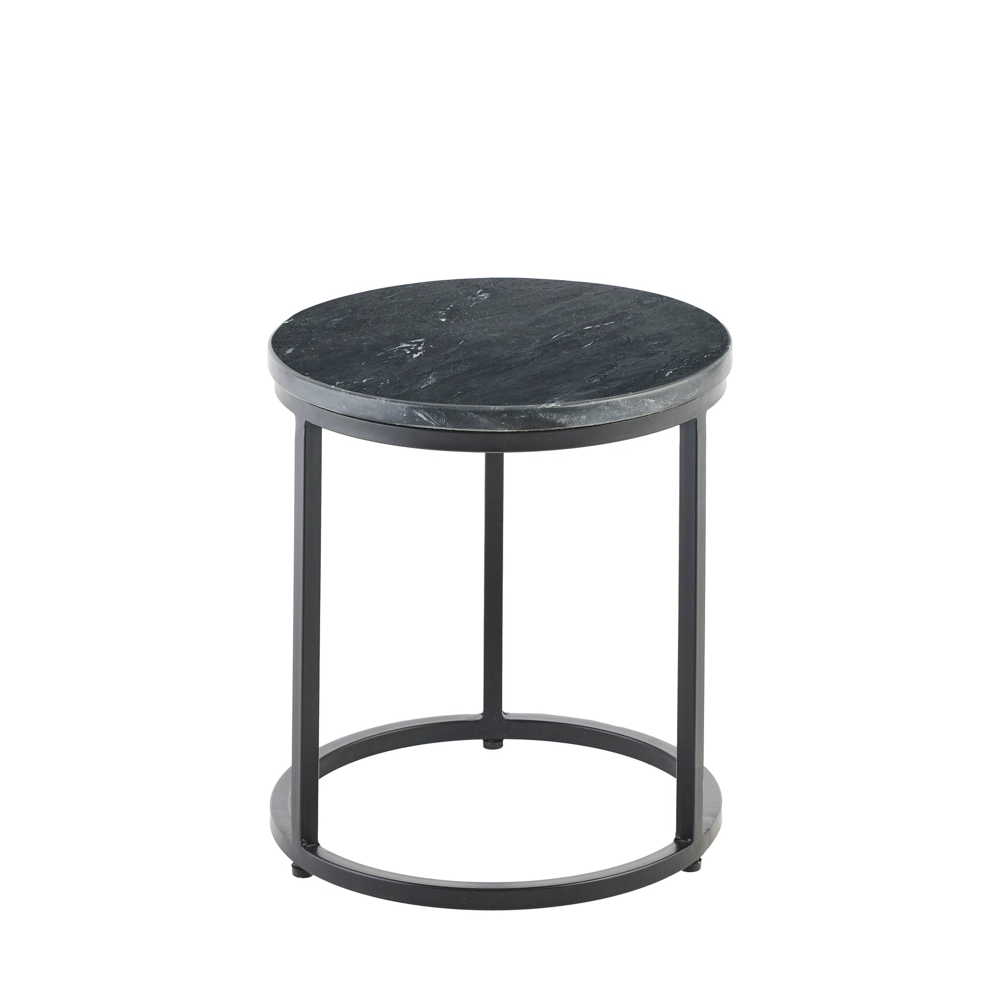 Nara Black Marble Round Side Table - Black Frame