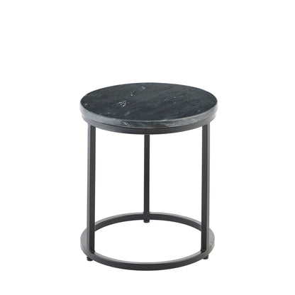 Nara Black Marble Round Side Table - Black Frame