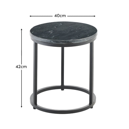 Nara Black Marble Round Side Table - Black Frame - Laura James
