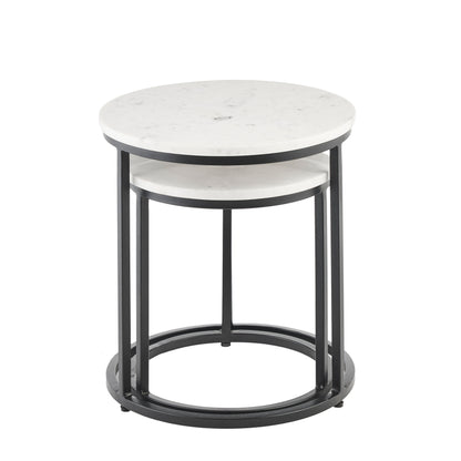 White Marble Round Nesting Side Tables - Laura James