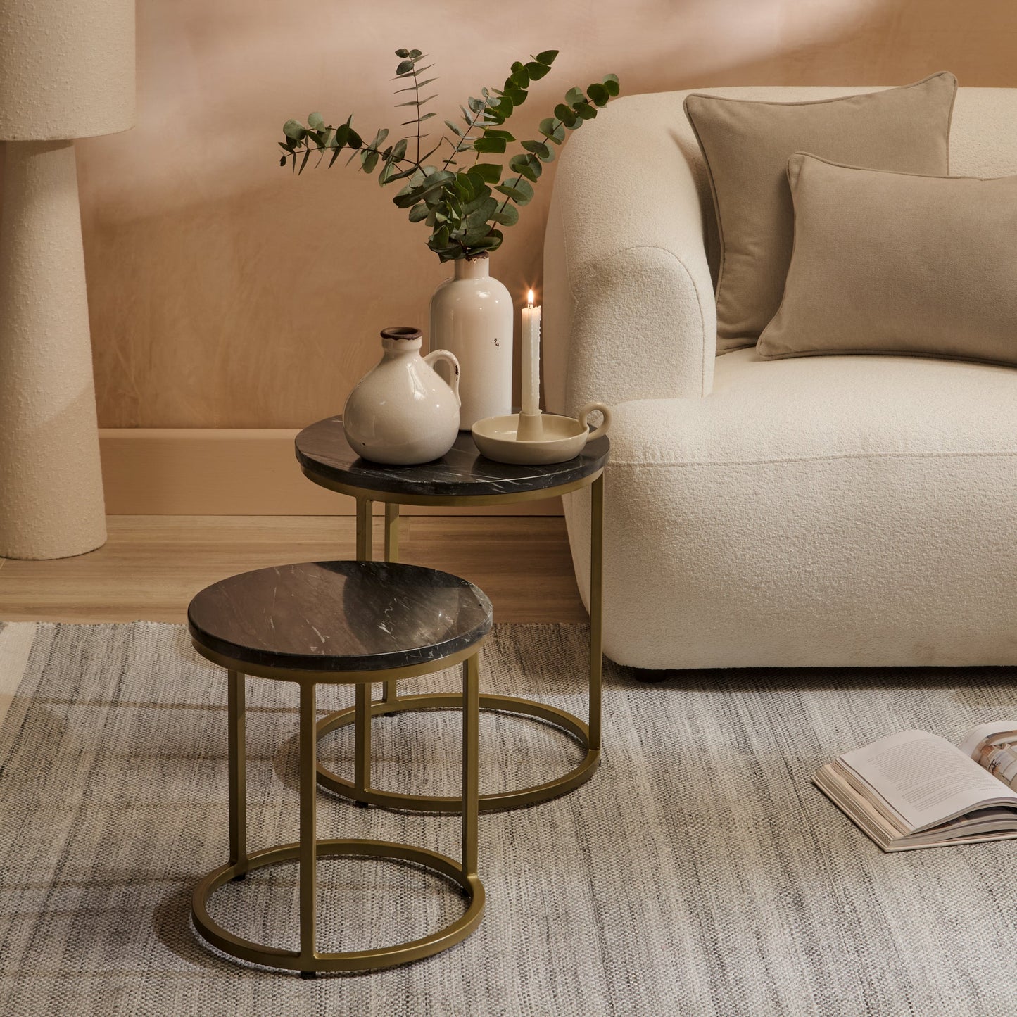 Black Marble Round Nesting Side Tables - Laura James