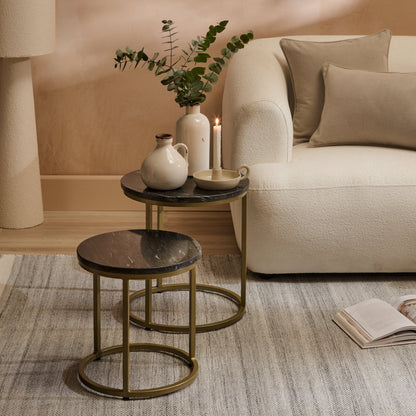Black Marble Round Nesting Side Tables - Laura James