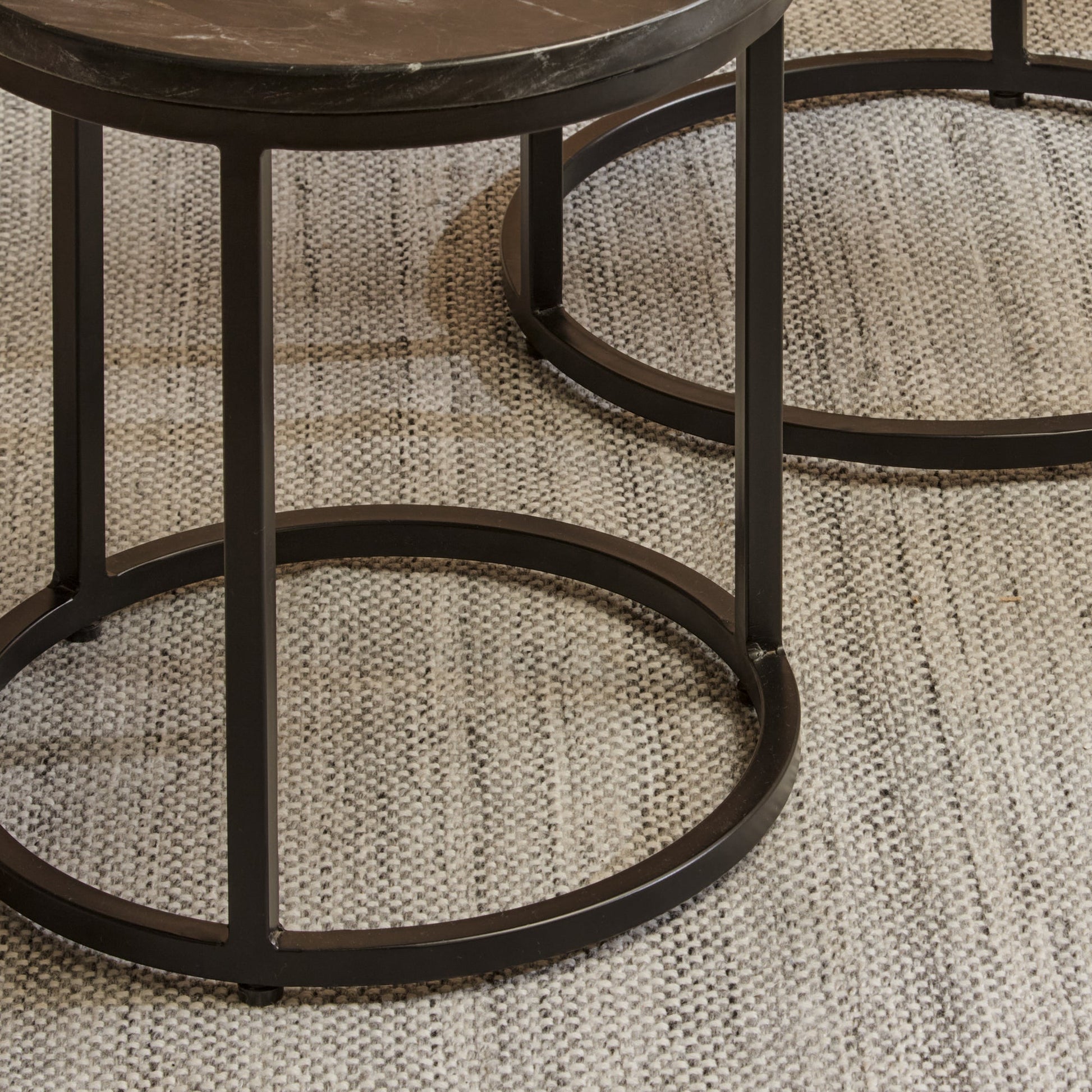 Nara Black Marble Round Side Table - Black Frame