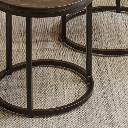 Nara Black Marble Round Side Table - Black Frame