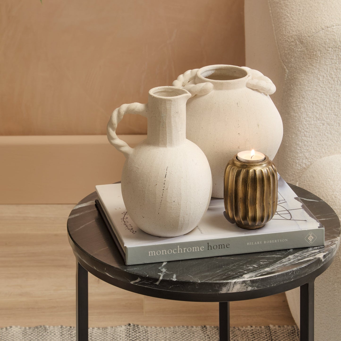 Nara Black Marble Round Side Table - Black Frame