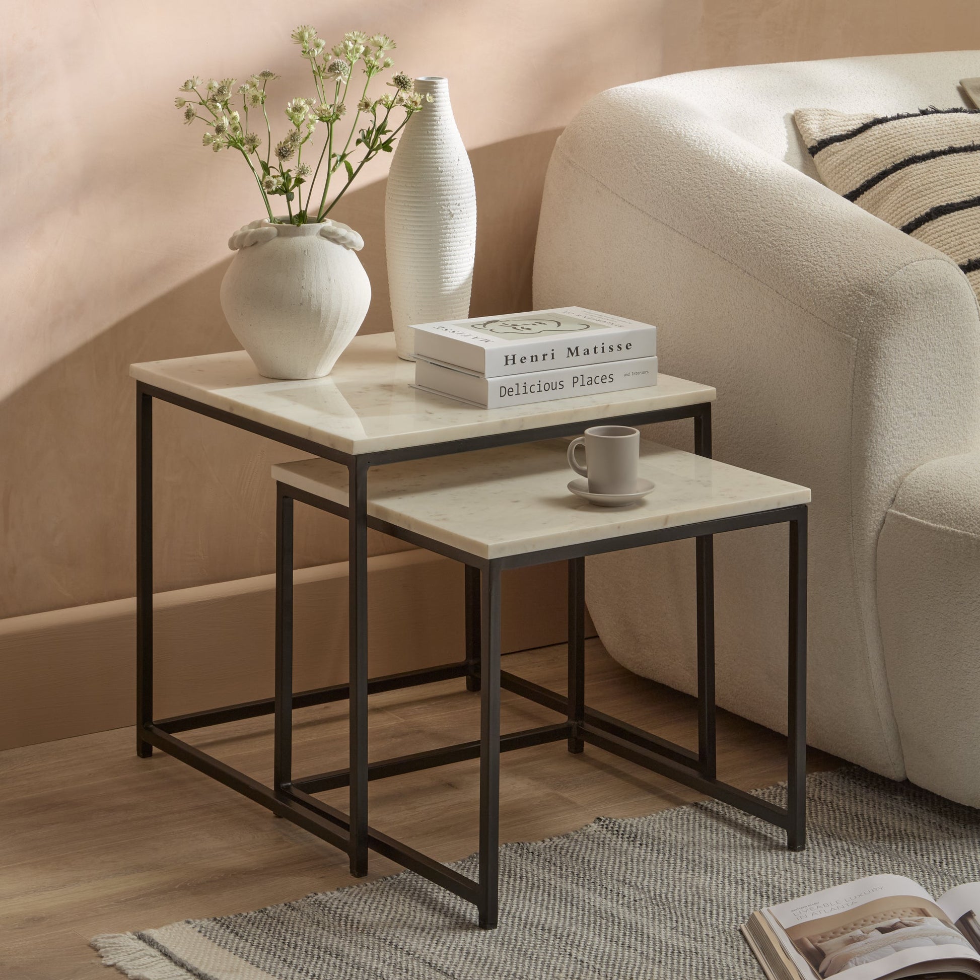 White Marble Square Coffee Table - Laura James