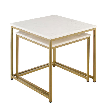 Nara Nesting White Marble Square Coffee Table - Gold Frame - Laura James