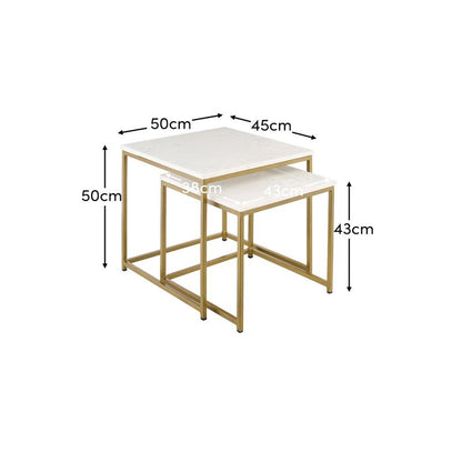 Nara Nesting White Marble Square Coffee Table - Gold Frame - Laura James