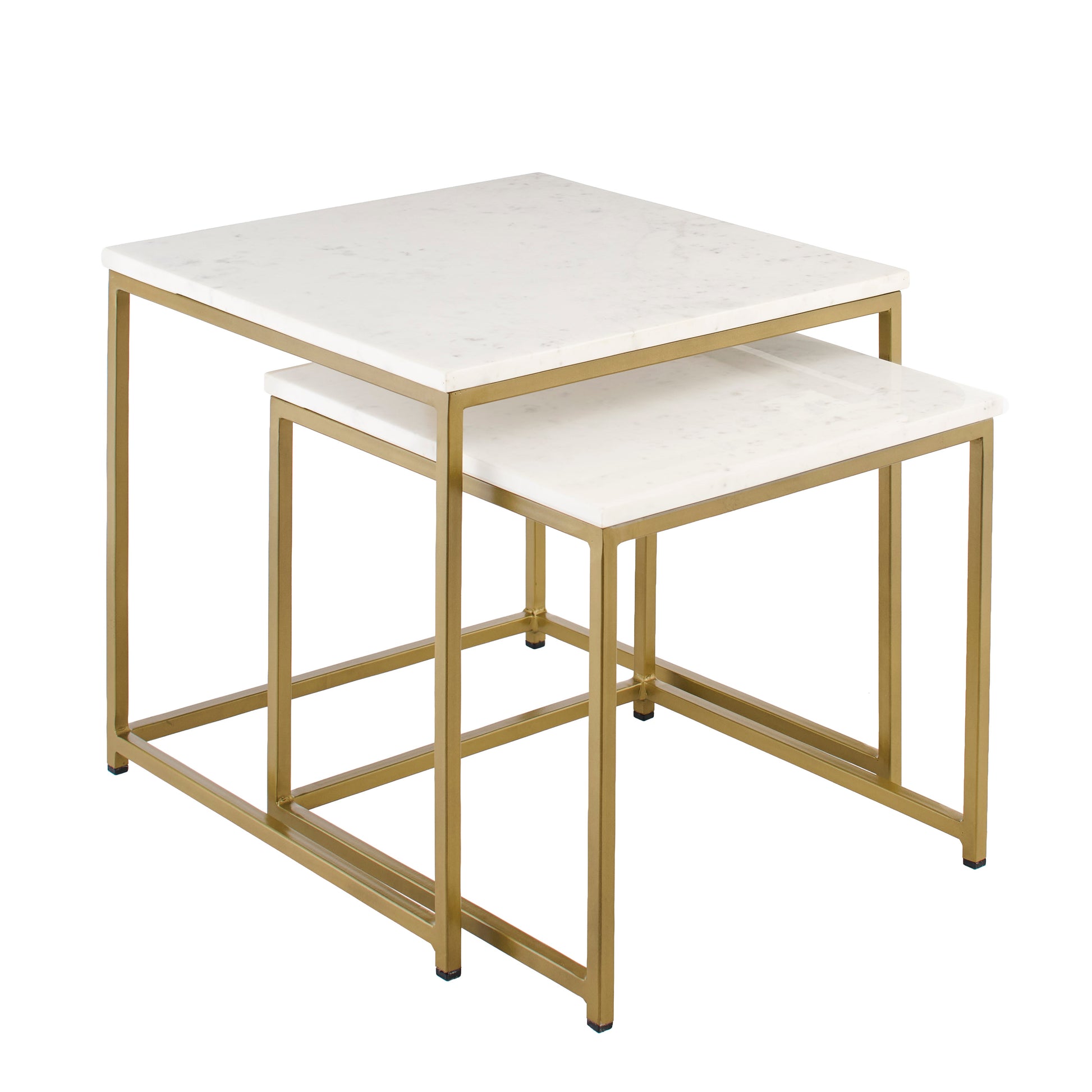 Nara Nesting White Marble Square Coffee Table - Gold Frame - Laura James