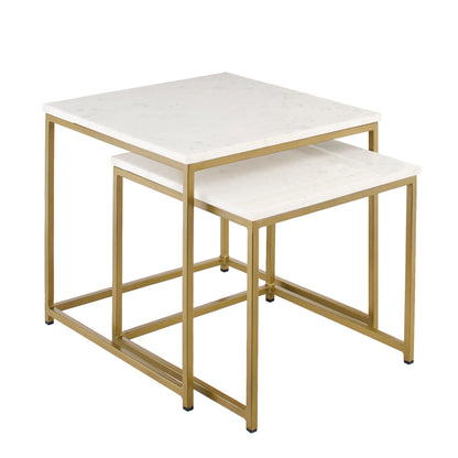 Nara Nesting White Marble Square Coffee Table - Gold Frame - Laura James