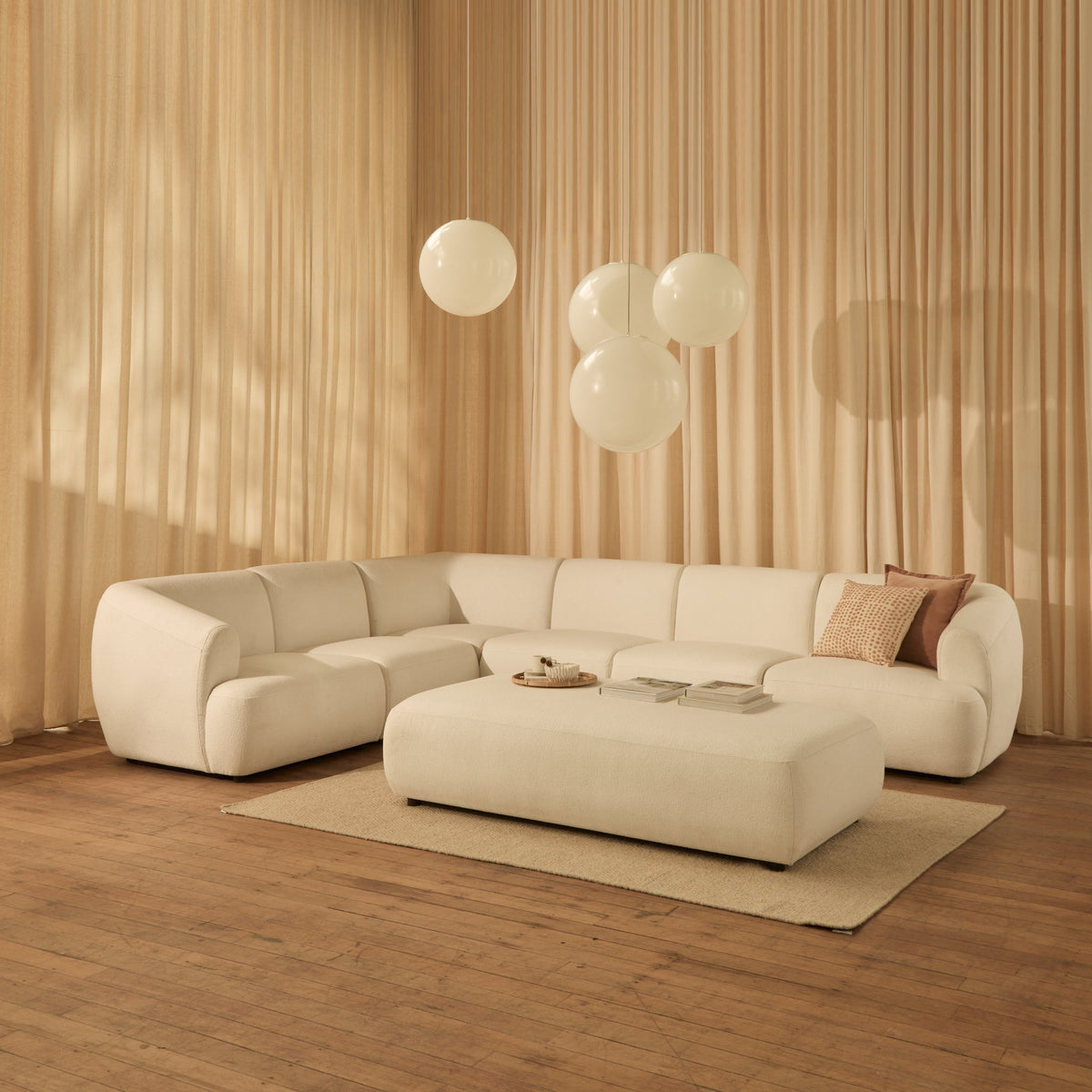 Nathalia Large Corner Sofa - Left Hand - Chalked White Boucle - Laura James 