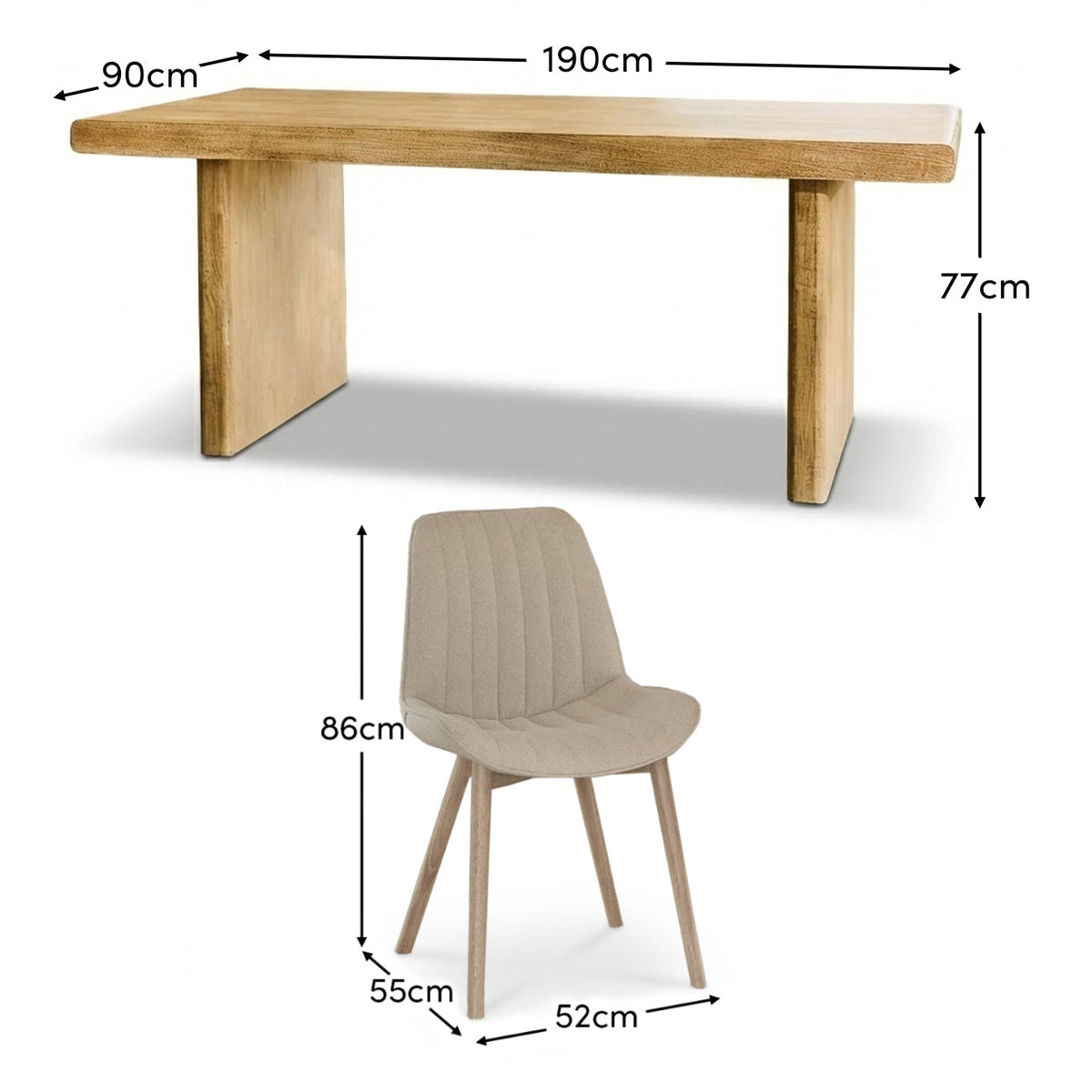Nevaeh Chalked Mango Wood Dining Table Set - 6 Seater - Bella Boucle Dining Chairs - Chalked Mango Wood Legs - Laura James 