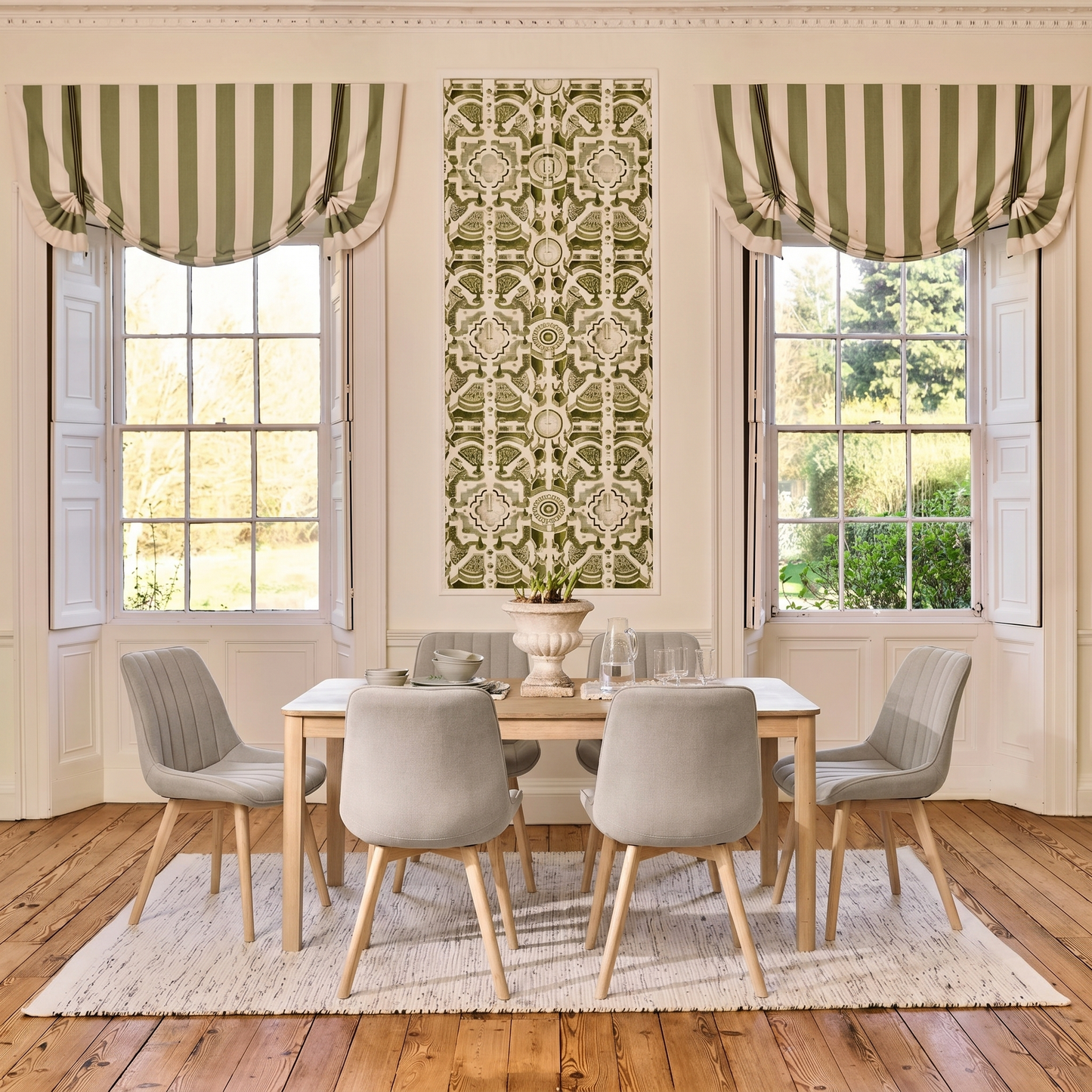 Noah Whitewash Oak Extending Dining Table Set - 6 Seater - Bella Soft Beige Dining Chairs - Whitewash Legs