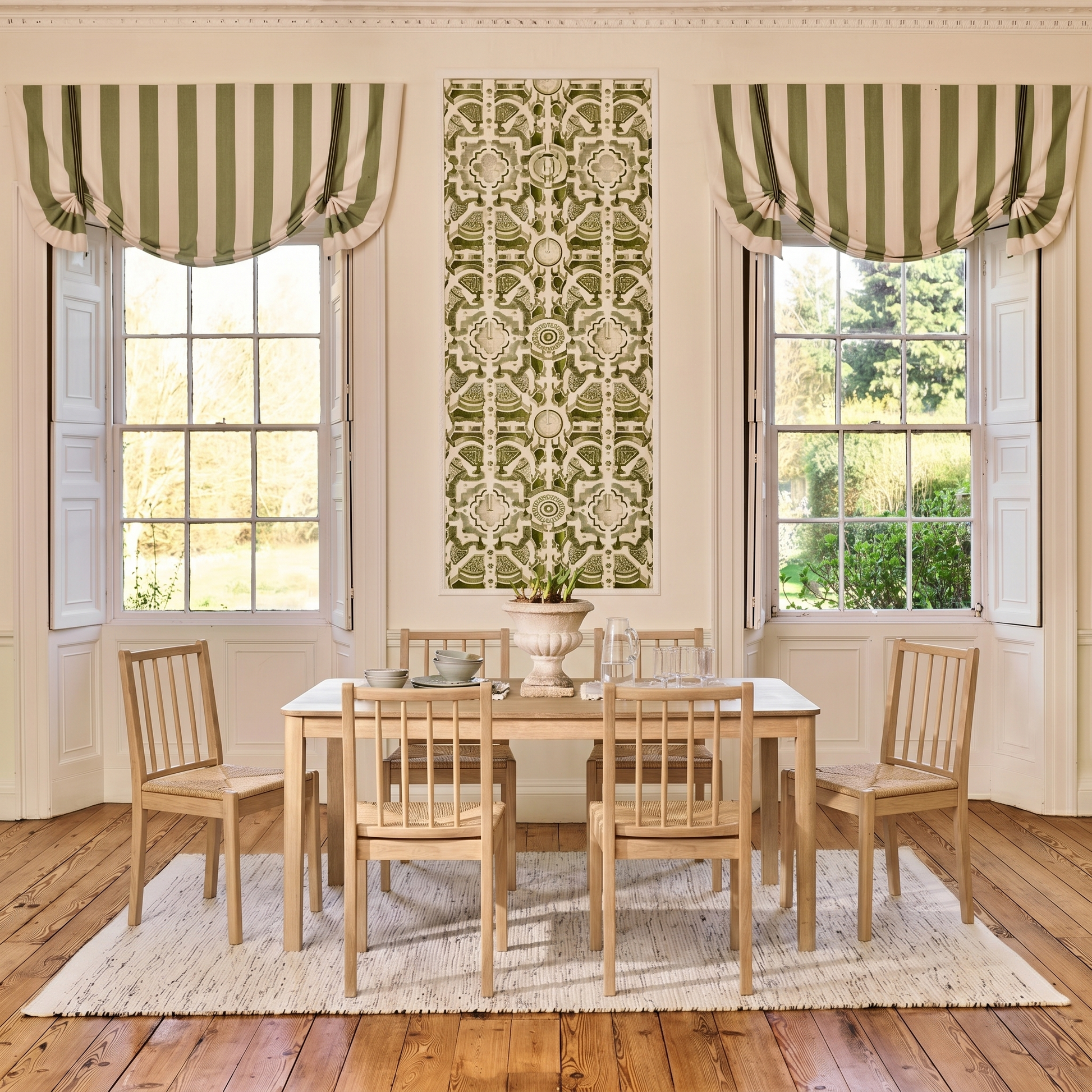 Noah 160-240cm Whitewash Oak Rectangular Extending Dining Table Set - 6 Seater - Tilly Woven Dining Chairs - Laura James